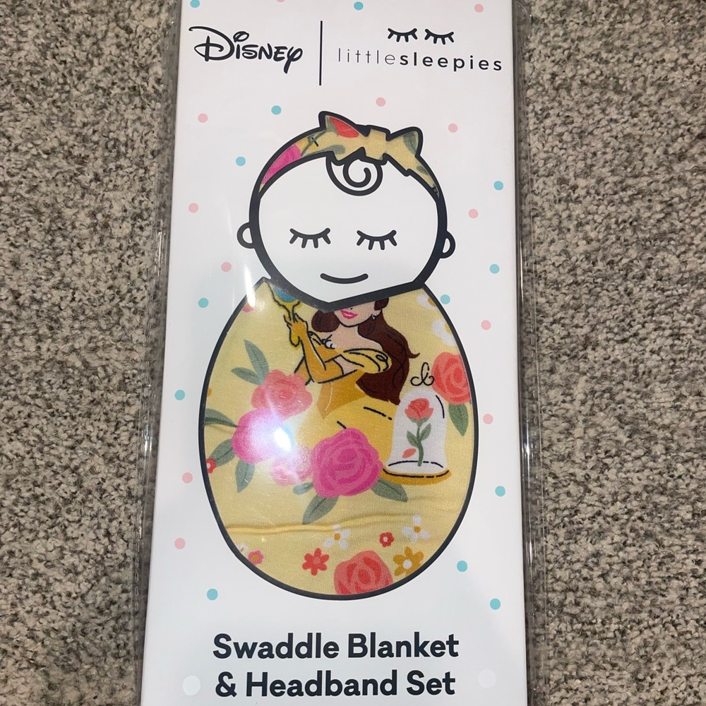 Disney Little Sleepies belle Swaddle Blanket & Headband Set